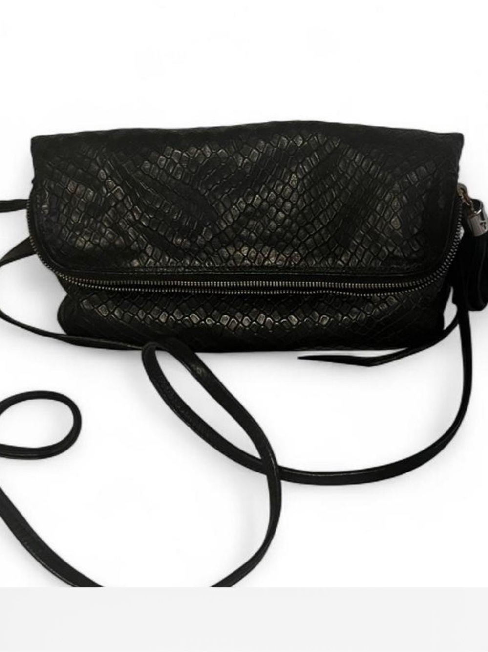 NICOLI Black Snakeskin Crossbody Bag - Sleek Everyday Folded Shoulder Bag